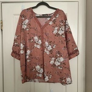 BloomChic Floral V-Neck Blouse - Pink and White
